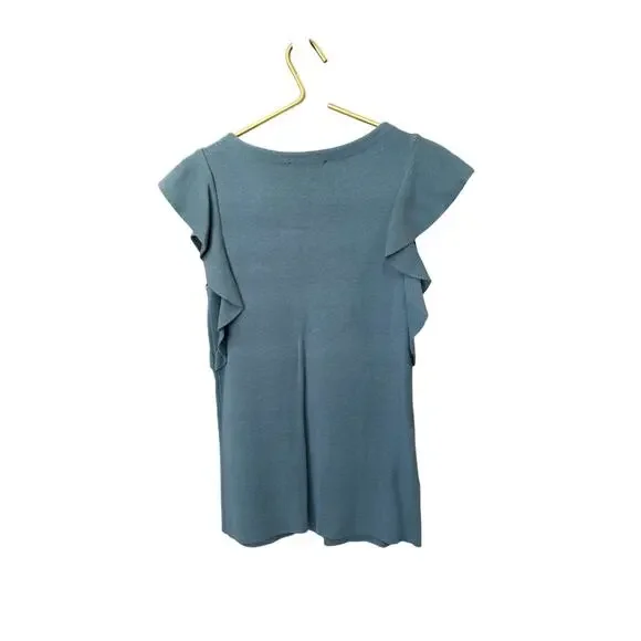 Ann Taylor Flutter Sleeve Sweater Teal Blue‑Green Women’s M EUC - Picture 4 of 5